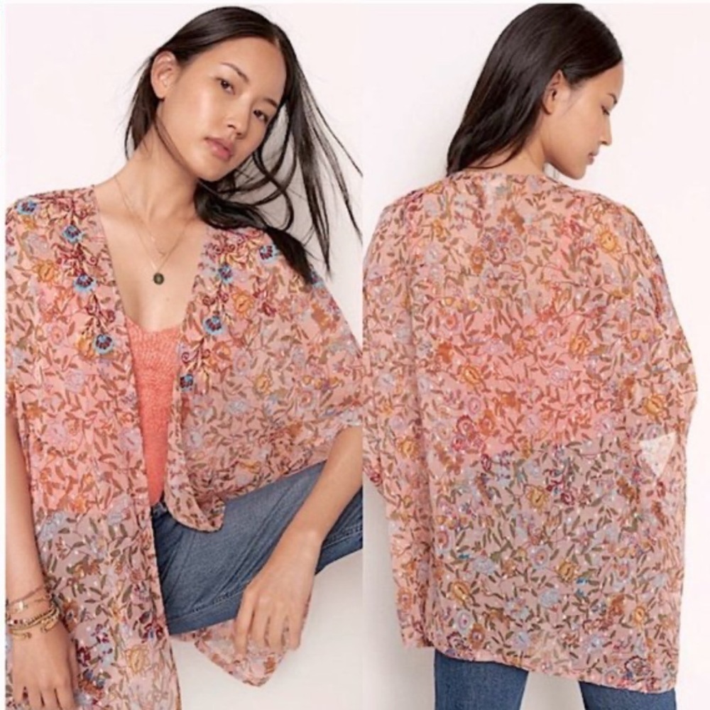 Anthropologie Andersen & Lauth Bella Shimmer Kimono Pink One size